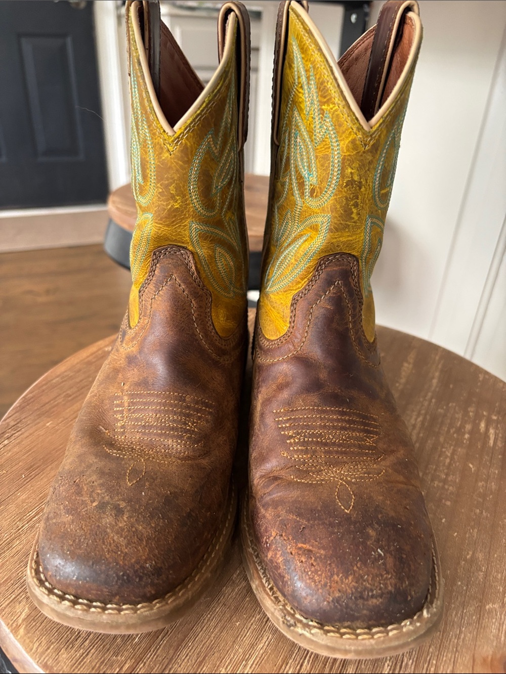 Justin’s 5D Kids Yellow & Brown Western Cowboy Boots